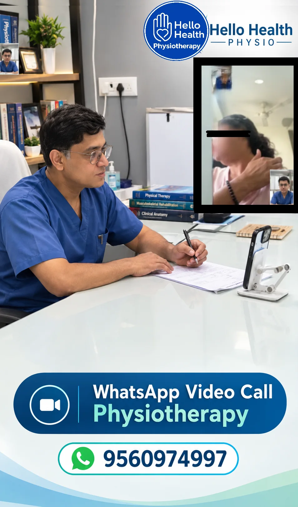 WhatsApp video call physiotherapy consultation with Hello Health PHYSIO